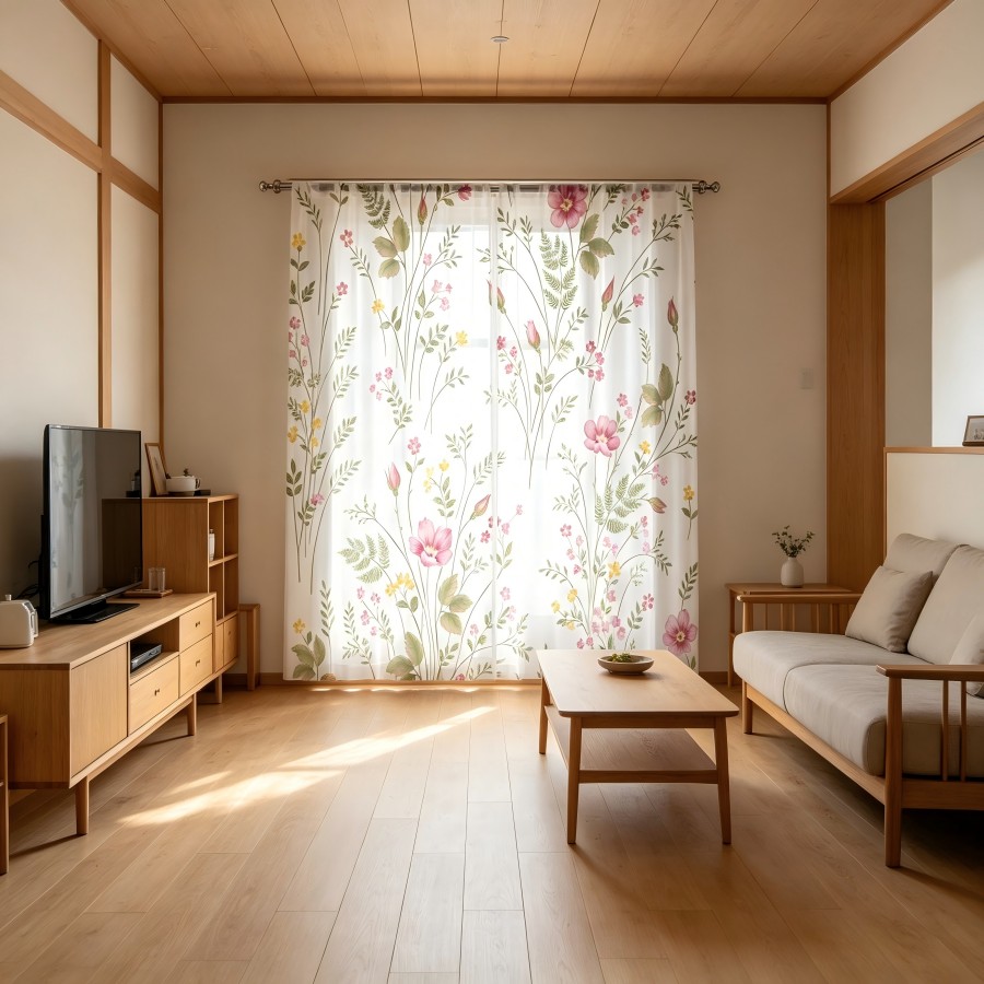 Home Decor Yellow - 2 szt. Przezroczyste zasłony z nadrukiem