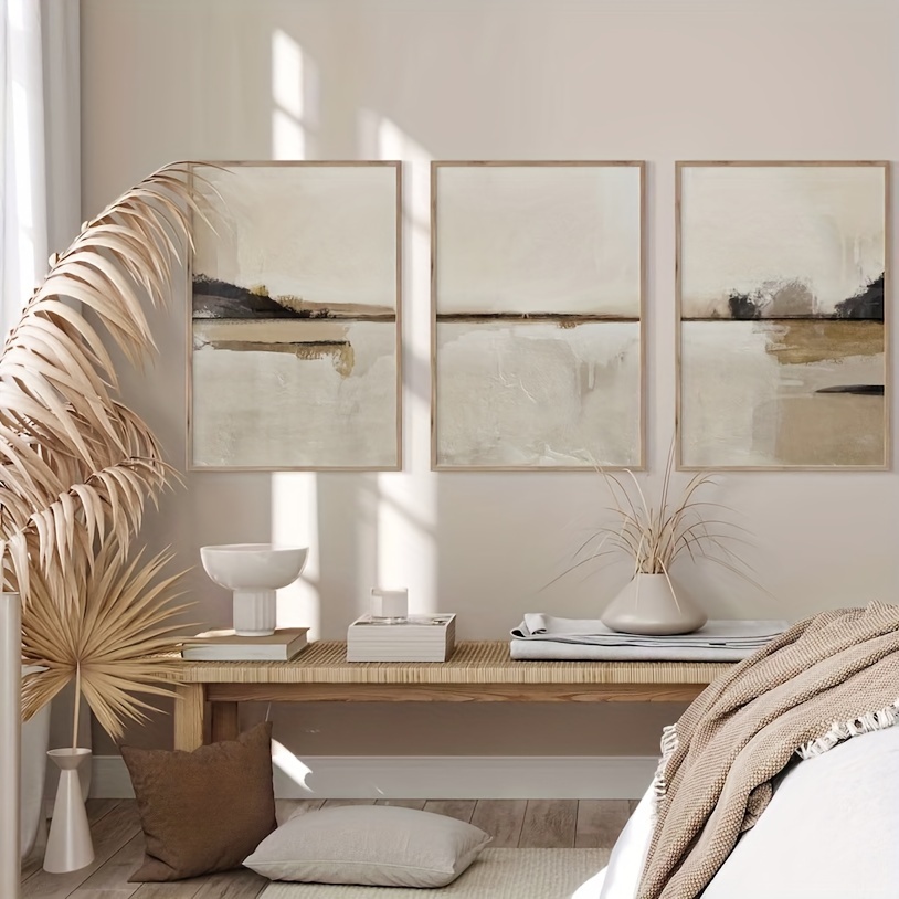 Home Decor Japandi - 3 szt./zestaw Neutralne Abstrakcyjne Geometryczne Obrazy