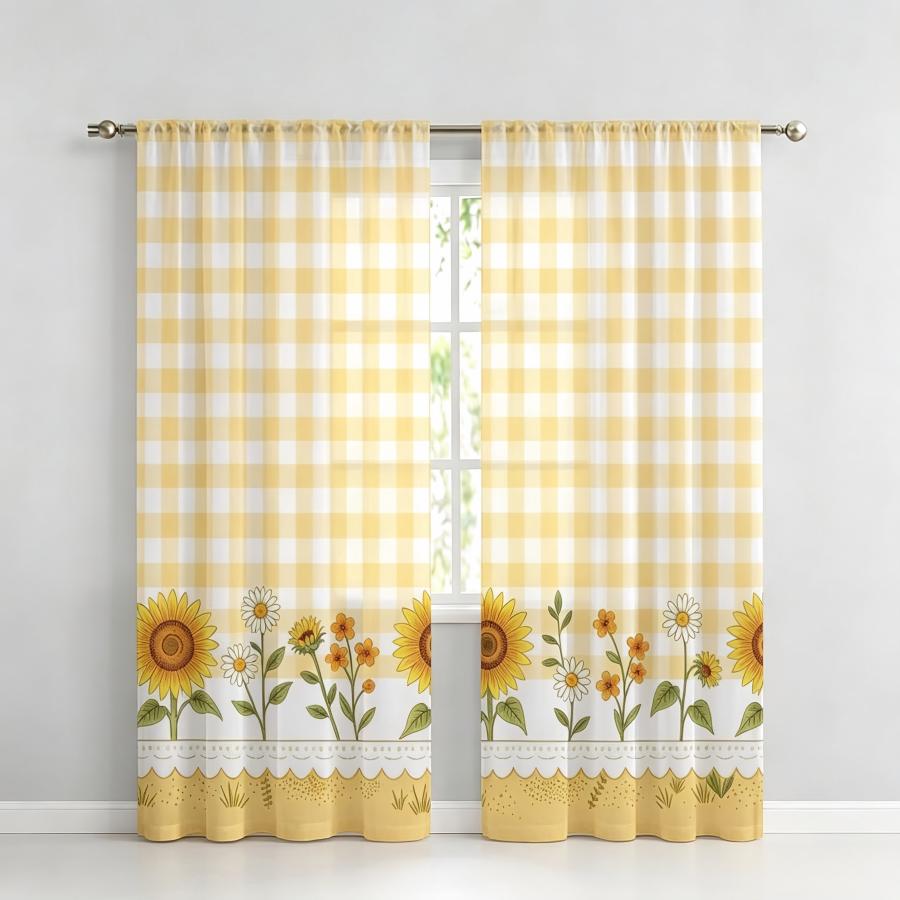 Home Decor Yellow - 2 szt. Przezroczyste zasłony z nadrukiem