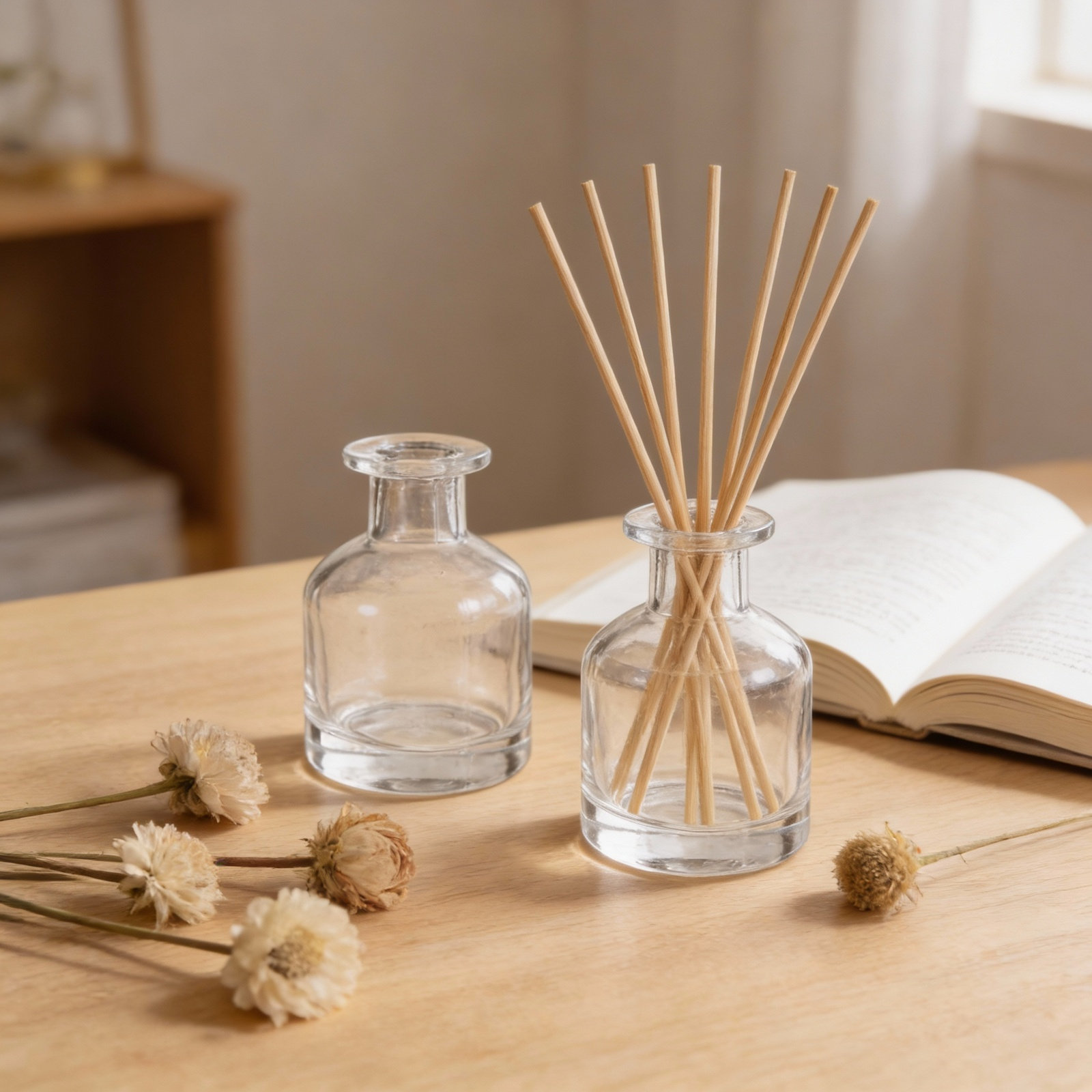 Home Decor Glass - 2 szt. Szklane butelki dyfuzory cylindryczne,
